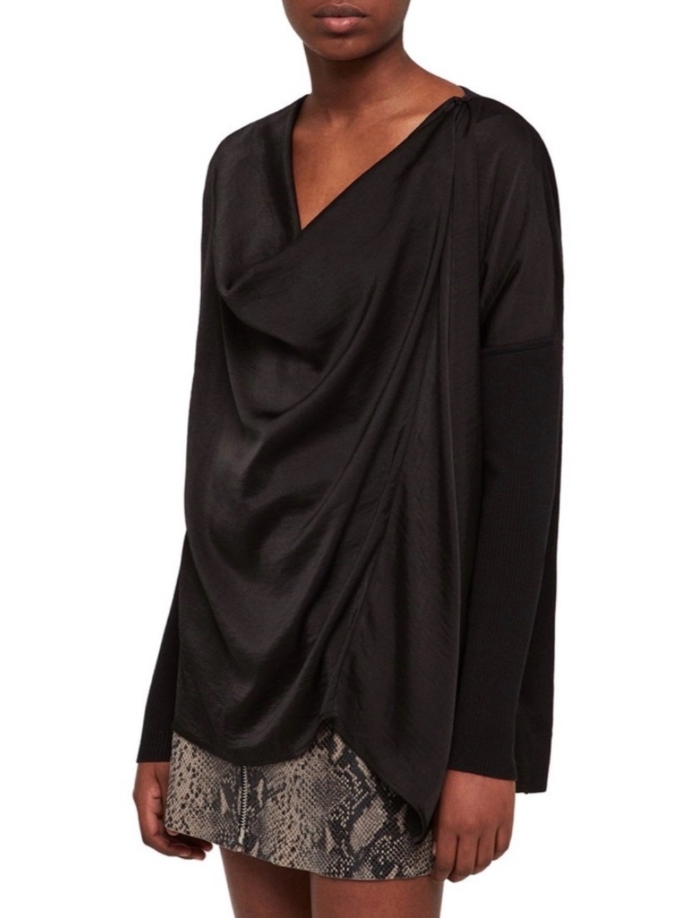 Allsaints - Erma Cowl Neck Top Long Sleeves Small NWT Minimalist - Picture 2 of 13
